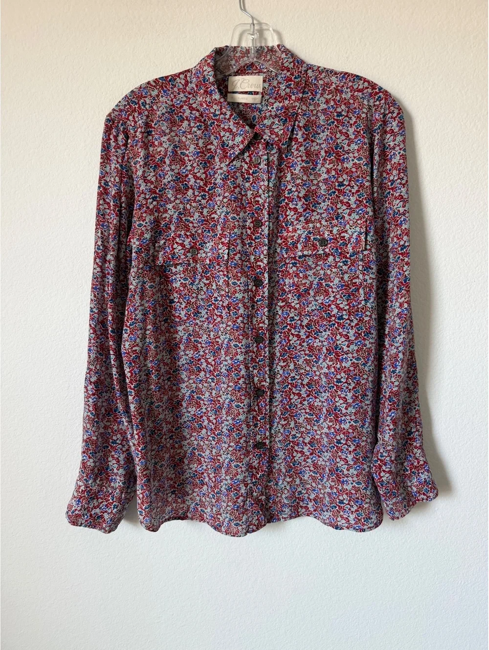 J. Crew 100% Silk Long Sleeve Button Up Floral Classic Shirt Women's Size 14